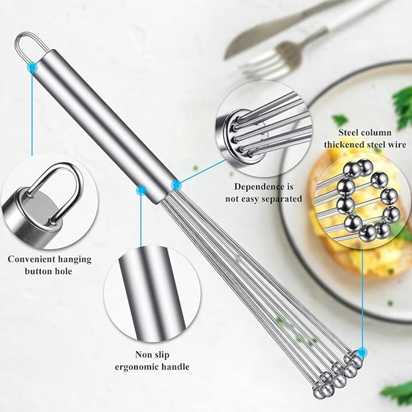 Ensemble de fouets à billes en acier inoxydable, 1 pièce, fouet de cuisine, fouet à œufs en fil pour la cuisson, mélange, battage, agitation, outil de cuisson des œufs