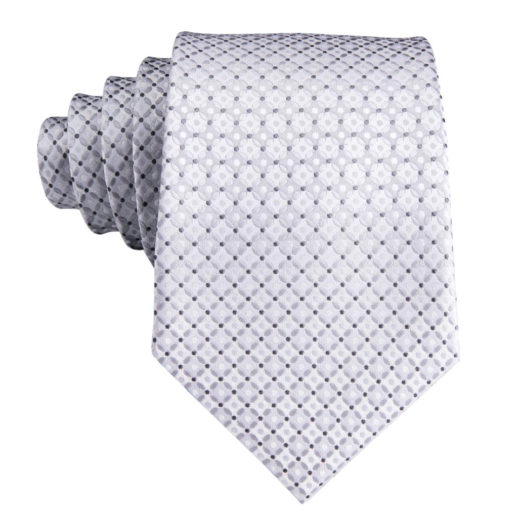 Wit Grijs Plaid Zijde Bruiloft Stropdas Voor Mannen Handky Manchetknoop Mens Stropdas Business Party Dropshiping Hi-tie