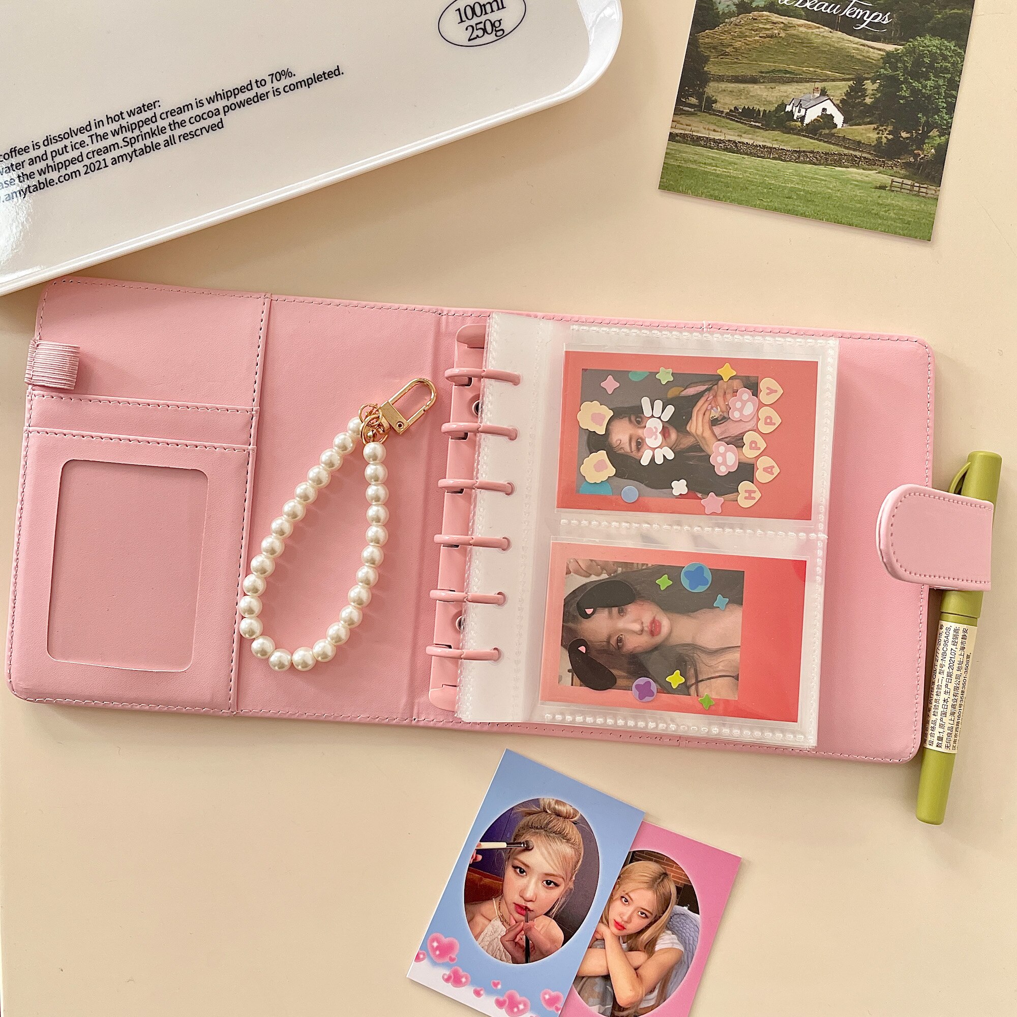 DIY Idol Cards Pink Square Loose Leaf Notebook Clear Photo Collage Card Star Admirer Square Binder 꾸미기 Korean Stationary: Cover with refill 5