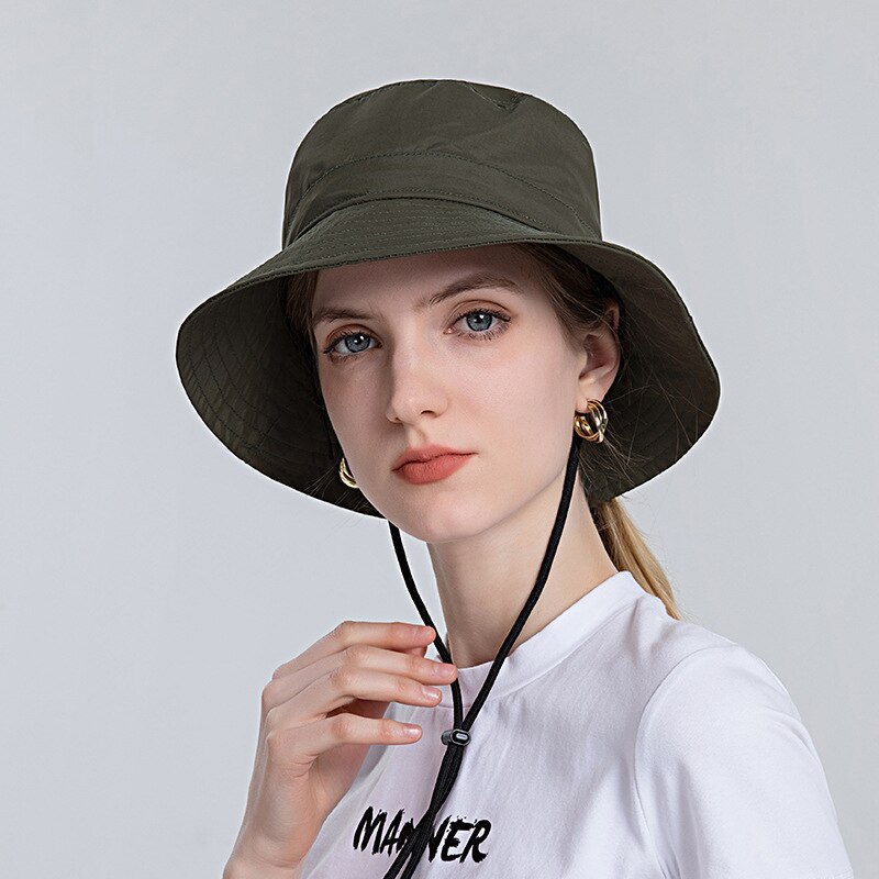 Zomer Emmer Hoed Mannen Vrouwen Outdoor Vissen Wandelen Strand Hoeden Visser Cap Grote Brede Rand Zonnebrandcrème Reizen Upf 50 +: army Green