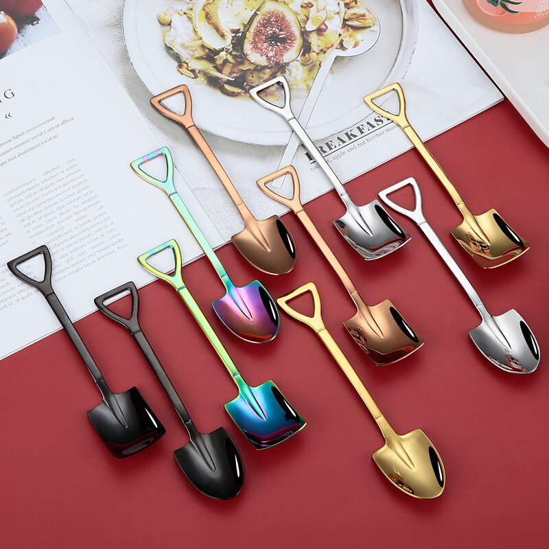 Engineer Ice Cream Square Shovel Cake Spoon Retro Shovel Coffee Spoon Stainless Steel Dessert Spoon Watermelon Spoon