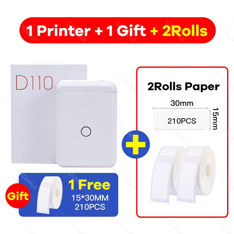 Niimbot D110 Mini Portable Thermal Label Printer Paper Roll Hangul Bluetooth Label Printer Sticker Pocket Barcode Printer D11 0: add 2 White Label A
