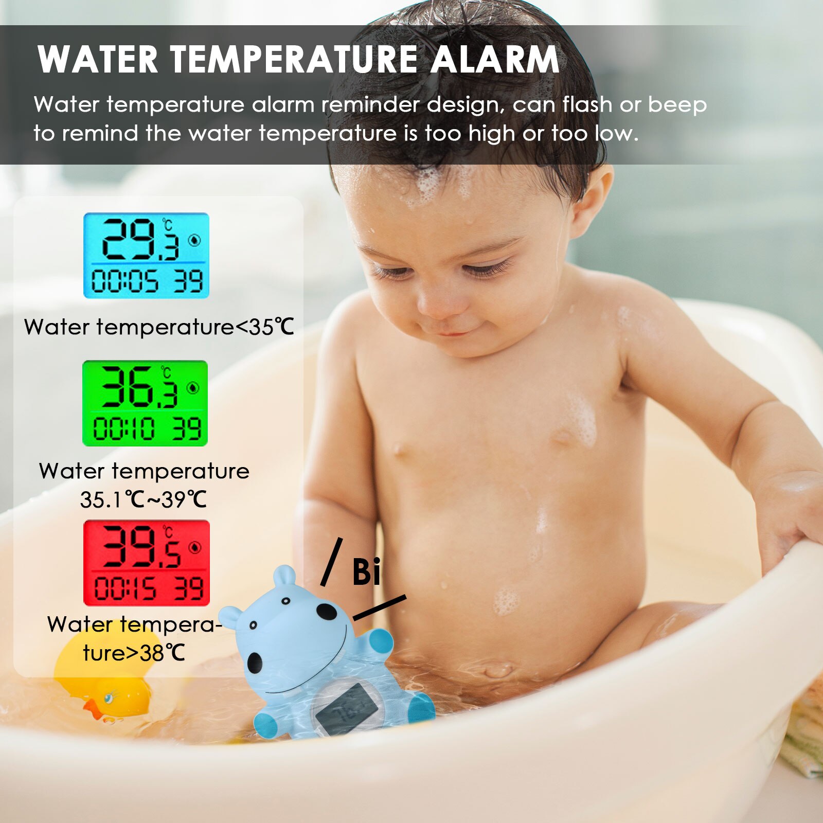Bathroom Water Thermometer Bath Waterproof Digital Thermometer Floating Hippo Baby Sensor LED Warning Bathtub Alarm Chronograph