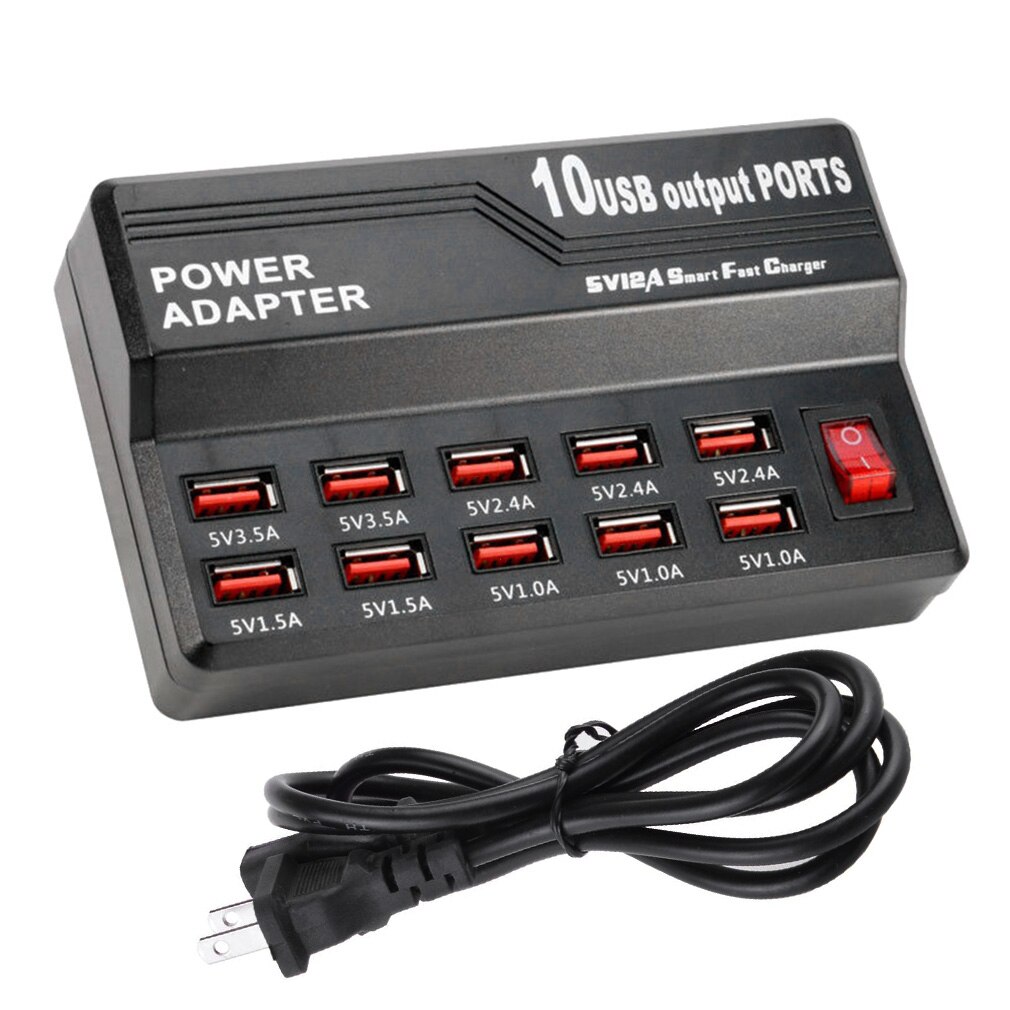 Praktische 10 -poorts usb-lader, reisadapter voor smartphone, tablet, notebook, camera, draagbare eu-stekker