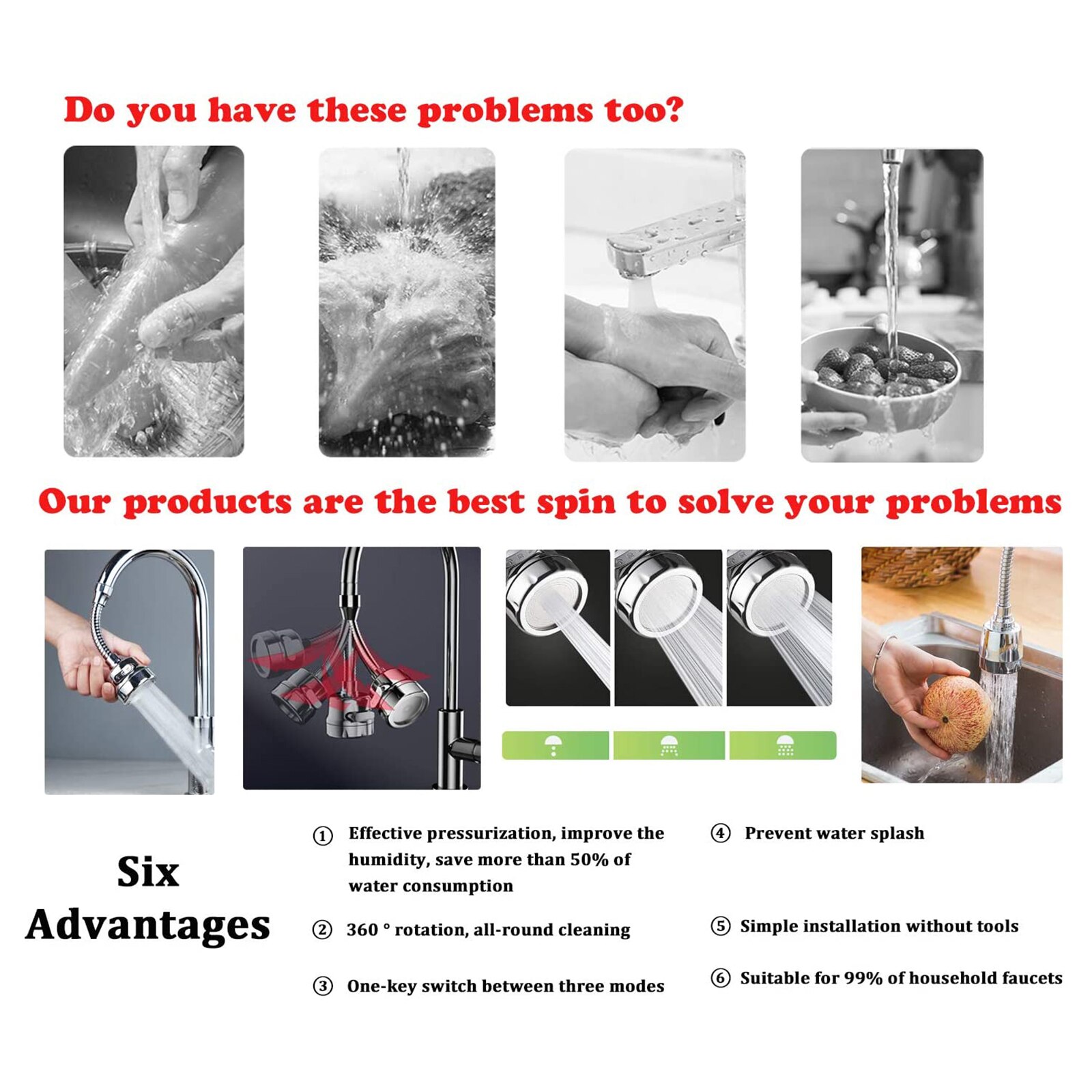 Movable Faucet Sprayer Head 360 Degree Swivel Water Saving Kitchen Sink Convenient Faucet Filter Nozzle With 2 Adjustable Modes