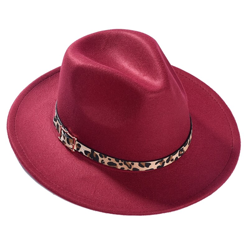 Imixlot Neue retro Frauen Männer Breite Krempe Jazz Kappe Ich bin Freien Einfache Kirche Derby oben Hütte mit Leopard Gürtel Hüte