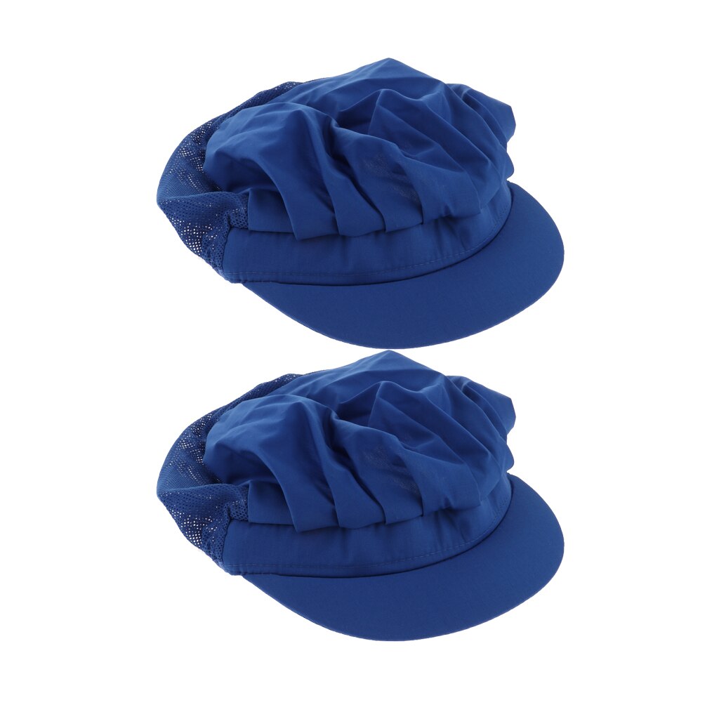 2Pcs Dark Blau Halb Mesh Männer Frauen Chef Hut Einstellbare Elastische Kochen Catering Cap Atmungsaktiv Hüte Werkstatt Uniformen Caps