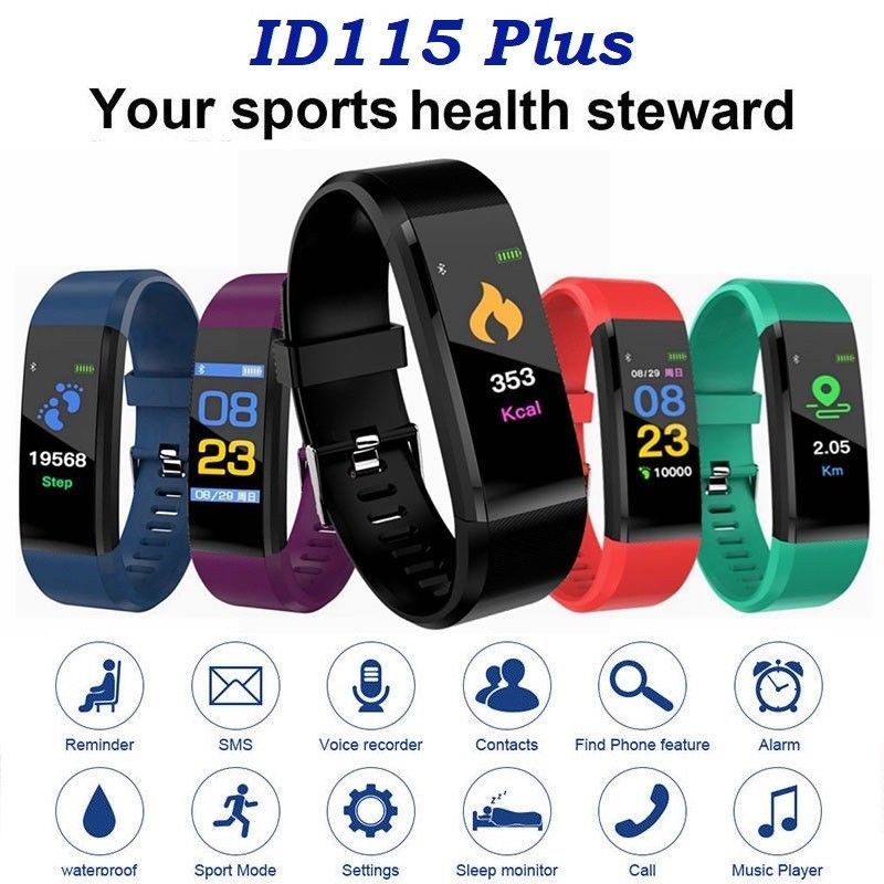 Id 115 plus sport sundt fitness armbånd vandtæt smart band pulsmåler  ip67 smartch bluetooth passometer smart band