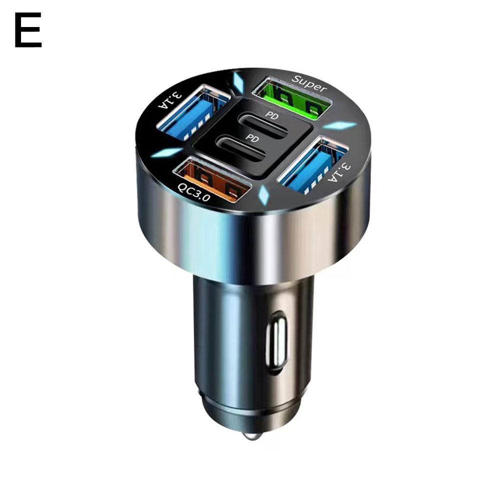 Cargador rápido para coche con pantalla Digital, 6 puertos, 4 A + 2 USB tipo C, 66W, carga rápida para Xiaomi, IPhone y: Naranja