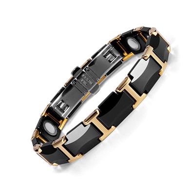 Rainso Black Ceramic Tungsten Steel Charm Magnetic Health Care Link Bracelets for Women with Gold color ORB-216-01BKG: bracelet