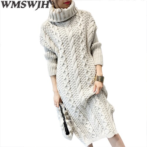 Woman Winter Dress Knitted Dress Turtleneck Long Sleeve Women Warm Long Sweater Dress Sweaters and Pullovers Women Clothing: Milky white