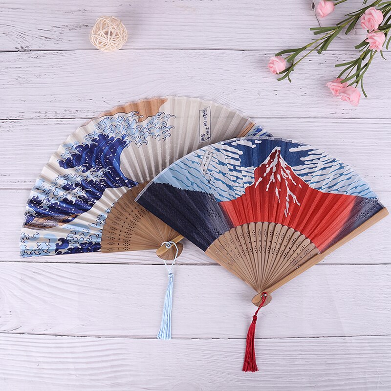 Zijde Hand Fan Mount Fuji Kanagawa Golven Japanse Vouwen Ventilator 1Pc Pocket Fan Bruiloft Accessoires Decoratie Event Supplies