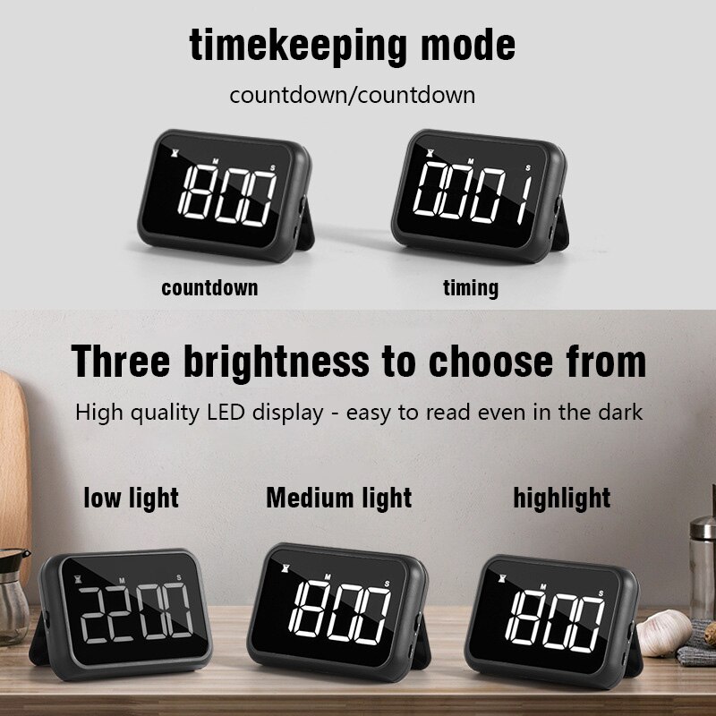 Temporizador Digital LED para cocina, cronómetro deportivo para cocina, estudio, Cuenta atrás magnética, contador de pasos electrónico, pantalla grande