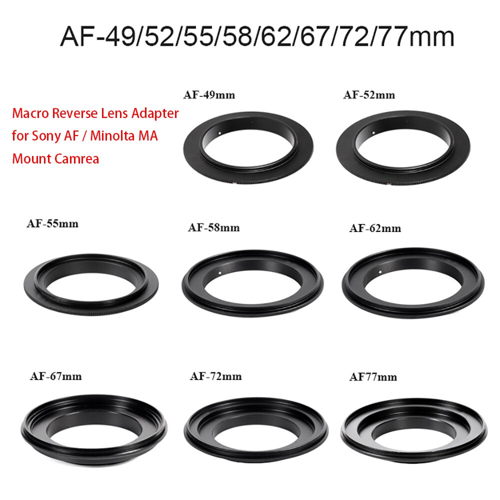 Lingofo-anillo adaptador inverso Macro para cámara Sony Alpha/Minolta MA, 49 /52 /55 /58 /62 /67 /72 /77mm-AF