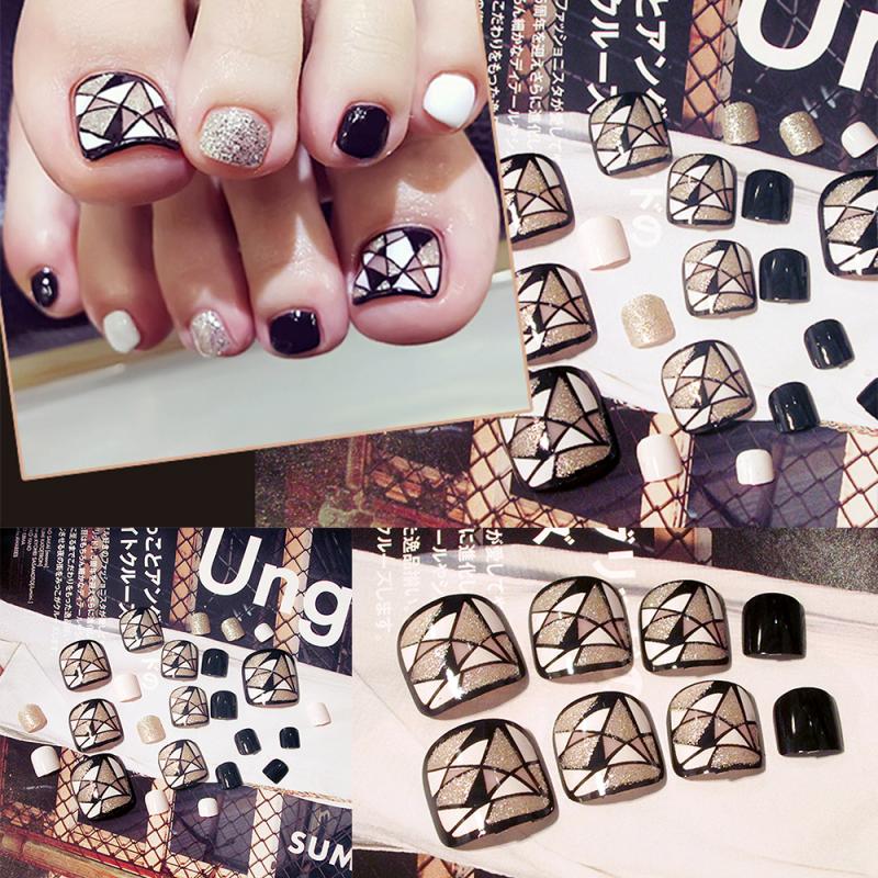 24 pièces populaire ongle Patch Nail Art court faux ongles Patch couverture complète faux ongles artificiels avec des outils de manucure de colle