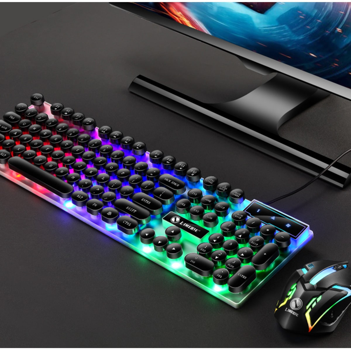 Glow Mechanical Feel Kabelgebundenes Tastatur- und Maus-Set, ergonomisches , geeignet für den Gaming- und Bürogebrauch: Default Title