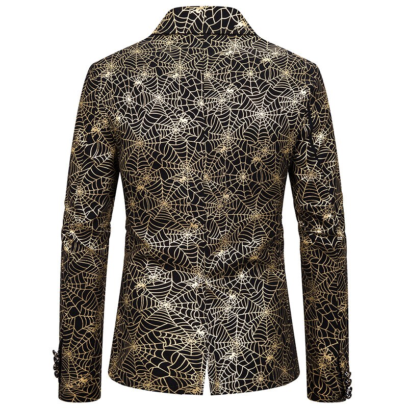 Nattklubb herre blazer slank masculino bronzing edderkopp web trykte blazere kommode frakk mann fritidsjakke herreklær