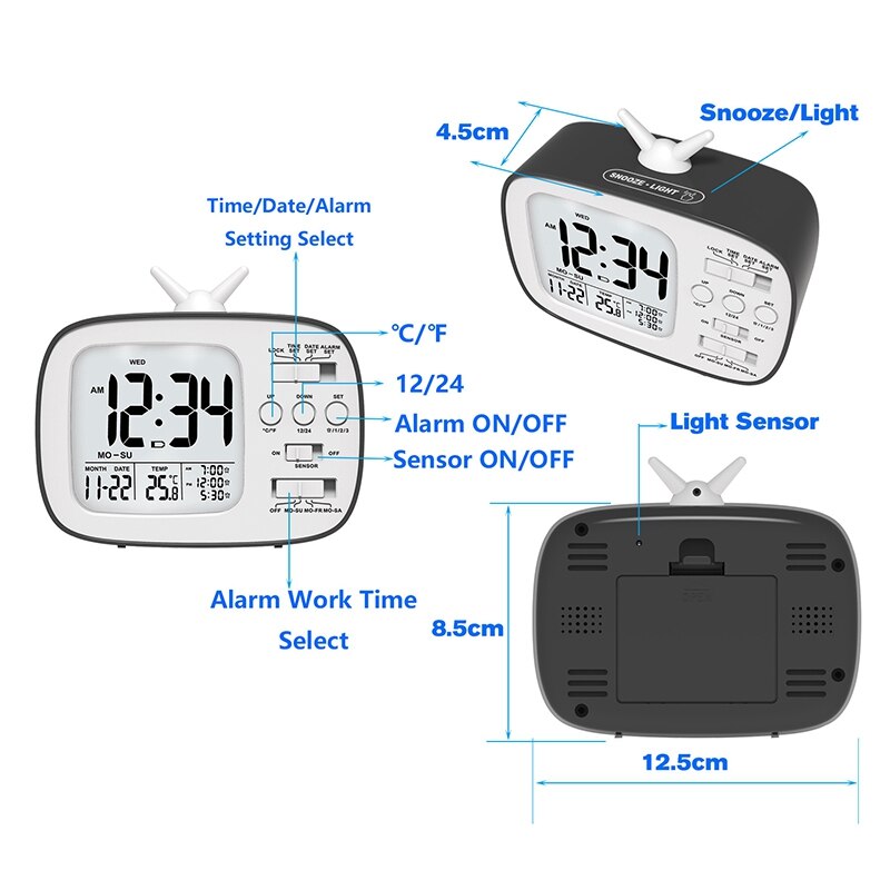 Digital Clock Retro TV Shape Alarm Clock Children Student Bedside Alarm Clock Display Digital Alarm Clock