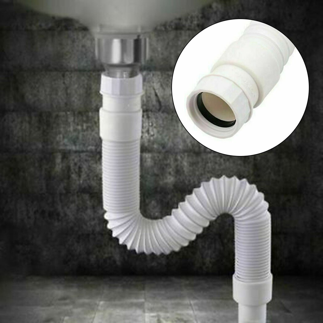 36-80cm Plastic Waste Pipe Flexible PLASTIC Basin Sink Waste Pipe Trap S-type Bathroom Kitchen Syphon Waste Pipe