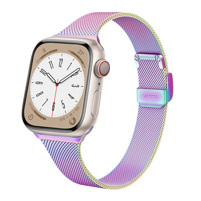 Bracelet milanais pour Apple watch 10 42mm 46mm 9 8 7 45mm 41mm 6 5 4 3 SE 40mm 44mm bracelet en métal pour iWatch Ultra 2 1 49mm: Blue pink / 14mm