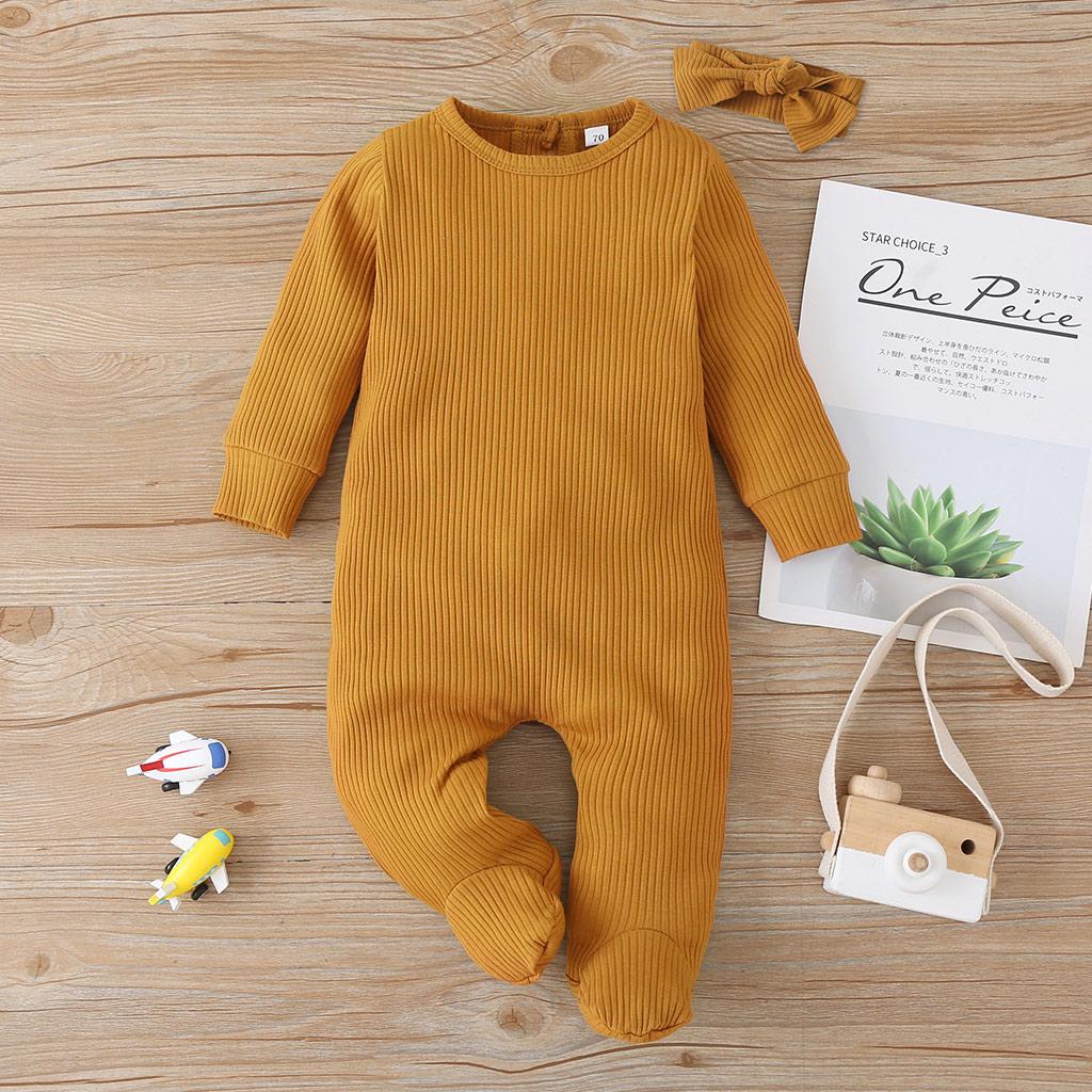 0-12M Alle Seizoenen Outfits Baby Meisjes Jongens Betaalde Jumpsuits Geribbelde Footies Leuke Verstoorde Lange Mouwen Solid Knit een Stuk Pyjama