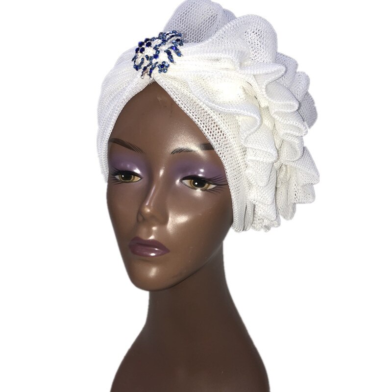 Blue Aso Oke Gele African Headtie Already Made Gele Head Wrap Ladies Hat auto headtie Muslim aso oke gele-