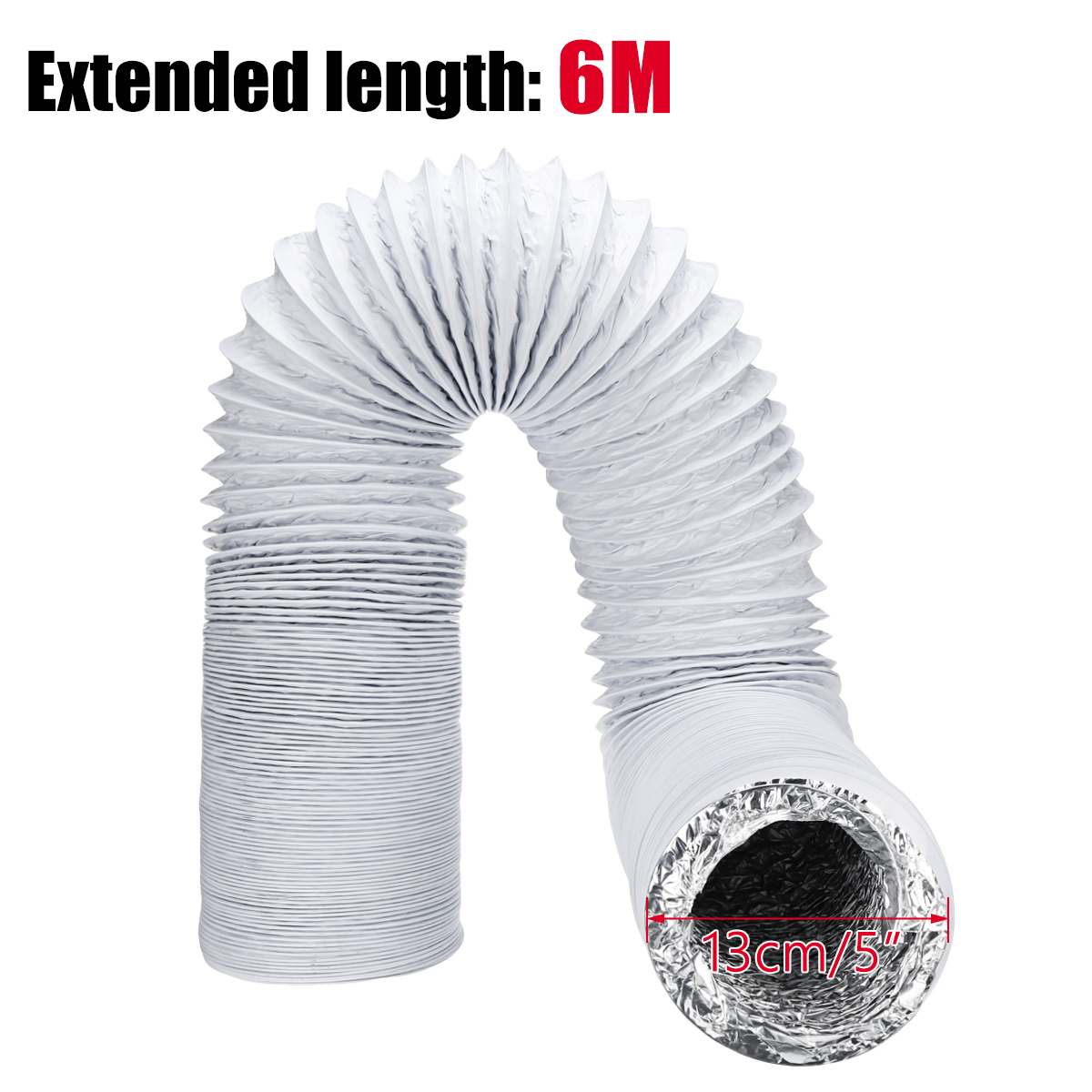 5m/6m fleksible klimaanlegg eksosslange ventilasjonsrør 150/130mm diameter