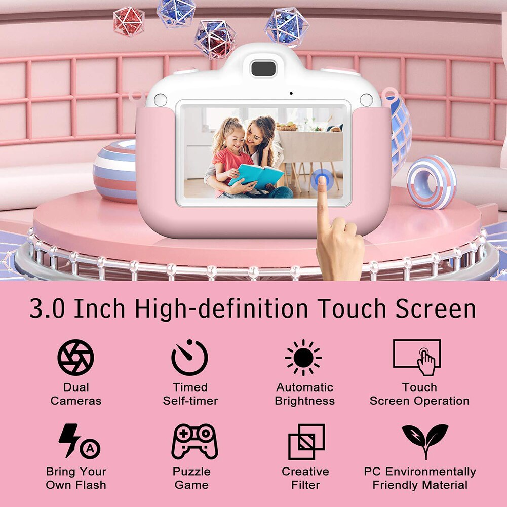 Rechargeable Kids Camera 3.0'' Touch Screen Full HD 2000W Mini Digital Camera Outdoor Photography Toys Camera Video Camcorder