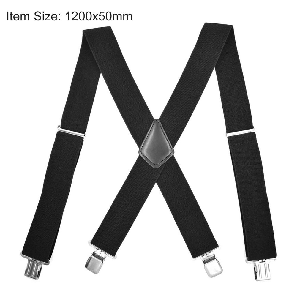 120x5CM Black Men Suspender Straps Four Clips Adults Extended Elastic Trousers Straps Adjustable Business Suspender