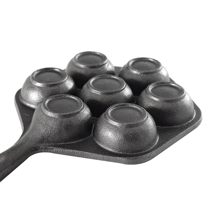 Sartén antiadherente rellena de hierro fundido, Munk/Aebleskiver, plancha de hierro fundido para la casa para varios alimentos esféricos