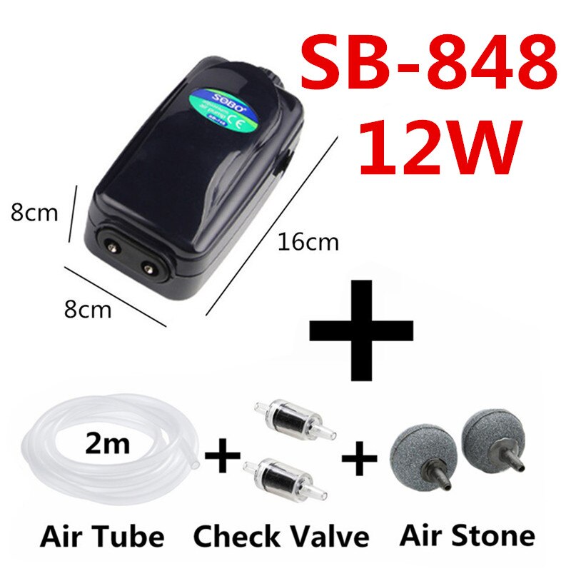 Powerful Silent Aquarium Mini Air Compressor Fish Tank Air Pump Adjustable Aquarium Oxygen Pump Aerator Air Bubble Maker Pump: SB848 and Accessorry