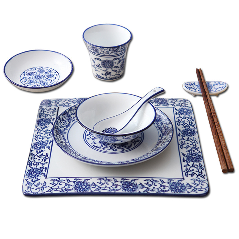 Chinesische Restaurant Geschirr Blau Und Weiß Kombination Hause Schüssel Erzähler Löffel Tasse Suppe Schüssel Geschmack Erzähler Essstäbchen Halfter