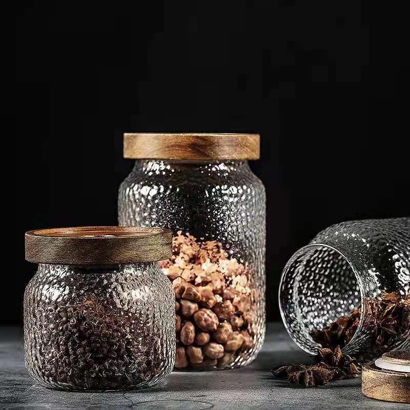 Hammer glass sealed cans high borosilicate glass tea cans acacia wood storage cans food storage tanks