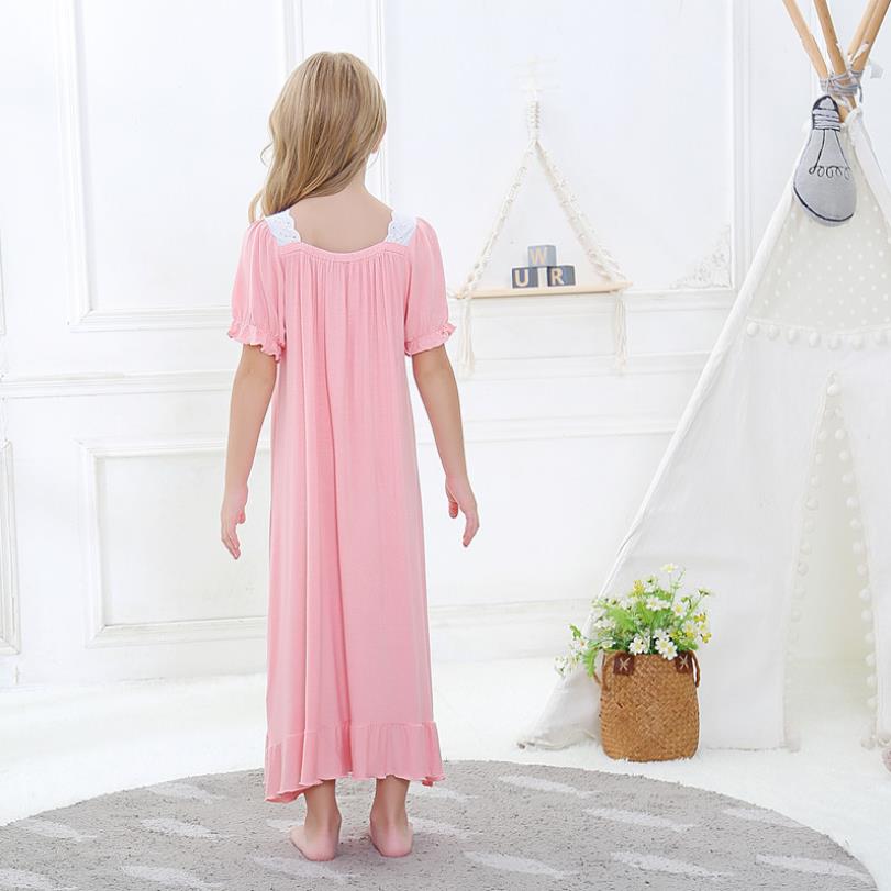 Meisjes Kant Patchwork Katoen Nachtjapon Kinderen Korte Mouw Zomer Slaap Jurk Kinderen Thuis Kleding 3-12Y Ws1403