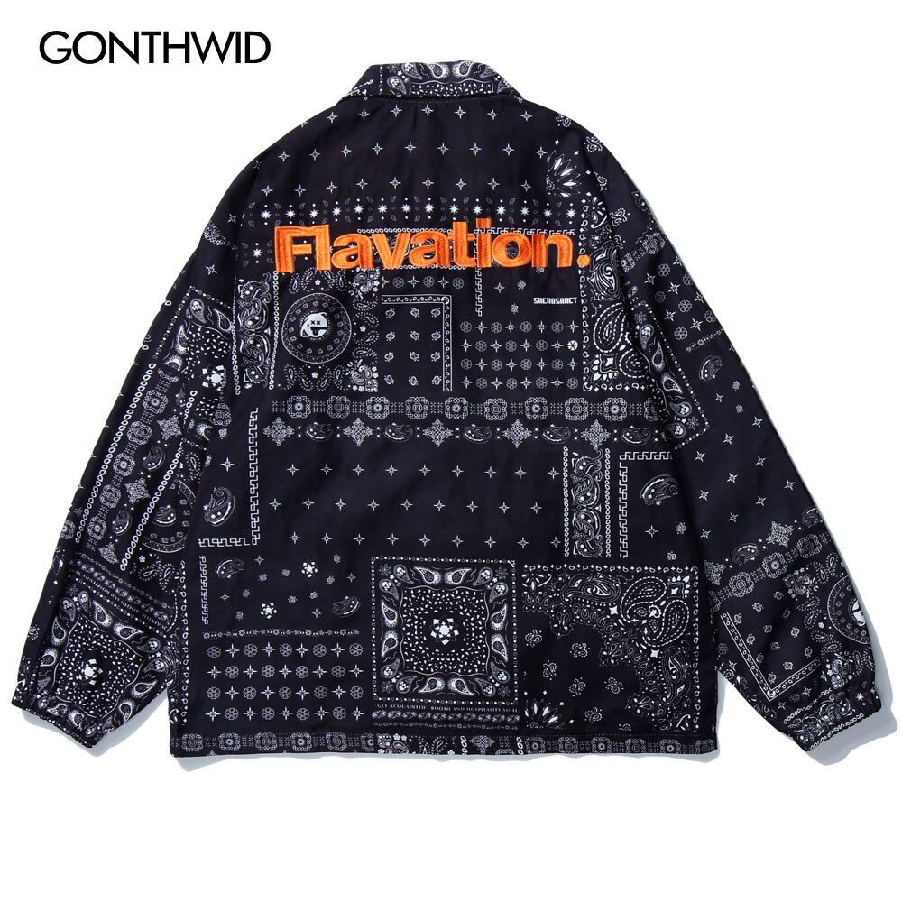 Gonthwid broderade bandana lapptäcke coachjackor hip hop casual streetwear rockar herr harajuku outwear tops