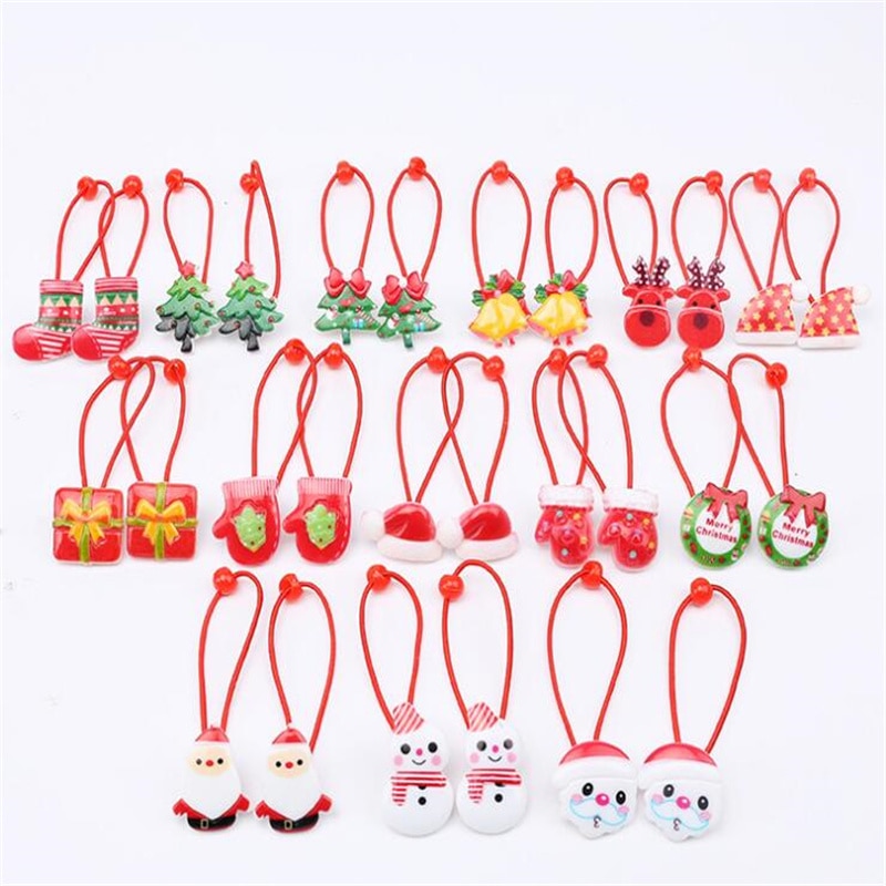 10 st xmas elastiska hårband söt huvudbonad klocka jul renbåge gummiband jultomten tjejer håraccessoarer