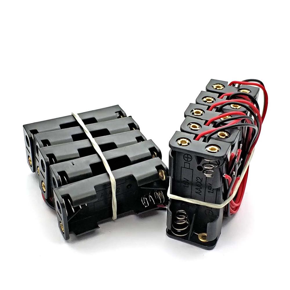 2 * AAA Battery Box Case Holder With Wire Leads Side By Side Battery Box Connecting Solder For 2 Pcs AAA Batteries