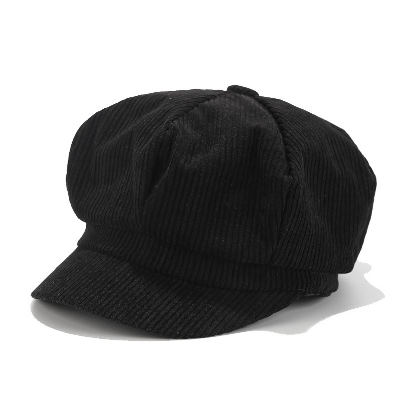 Chapeau de journal pour femmes coton, béret de boulanger, casquette de peintre pour filles, bonnet solide, casquette octogonale: black