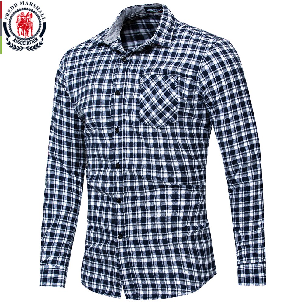 Fredd marshall rutete skjorte menn med lange armer rutete skjorter herre slank passe camisa masculina uformelt virksomhet kjole skjorte 170