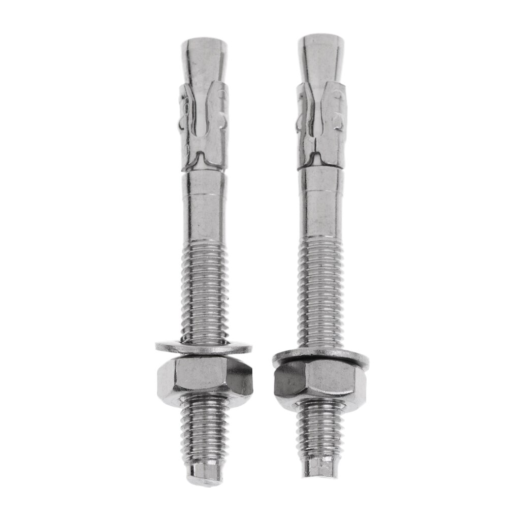 2 Piece M10 x 90mm Stainless Steel Rock Climbing Anchor Setscrew Expansion Bolt with Screw Nuts and Washers