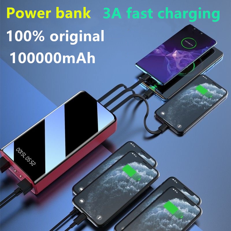 Power Bank 100000Mah Type C Micro Usb Snel Opladen Powerbank Led Display Draagbare Externe Batterij Oplader Voor Telefoon Tablet