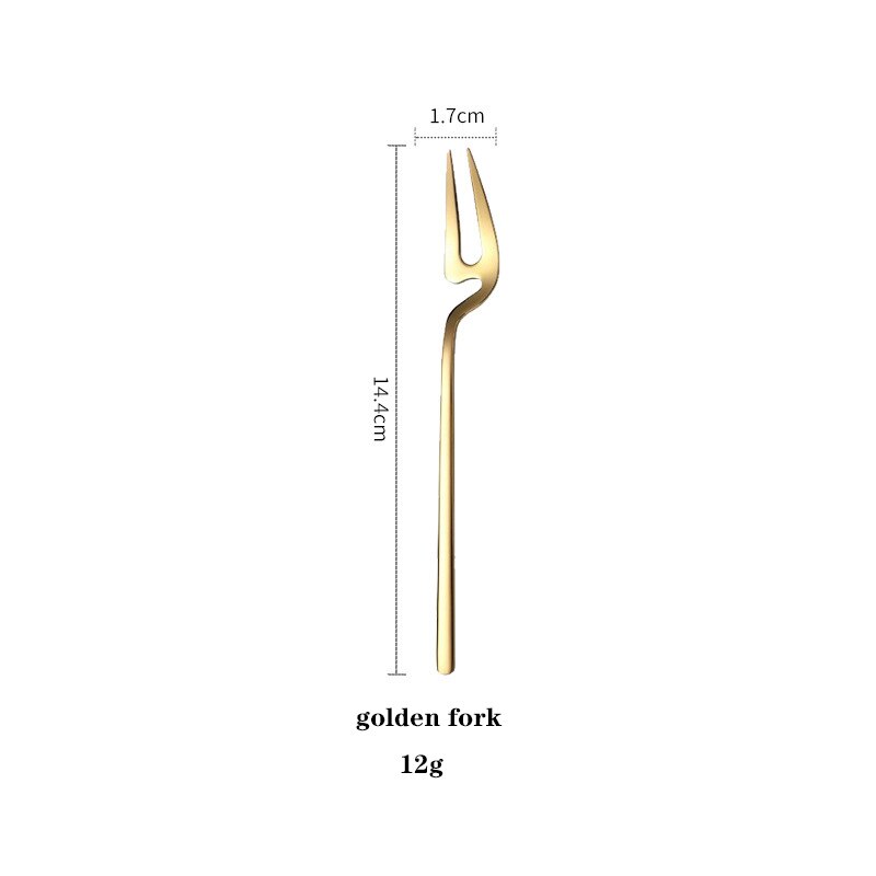 Stainless Steel Spoon Fork Dessert Coffee Spoon Fruit Fork Stirring Kitchen Tableware Cutlery Accessories Decoration: Golden fork