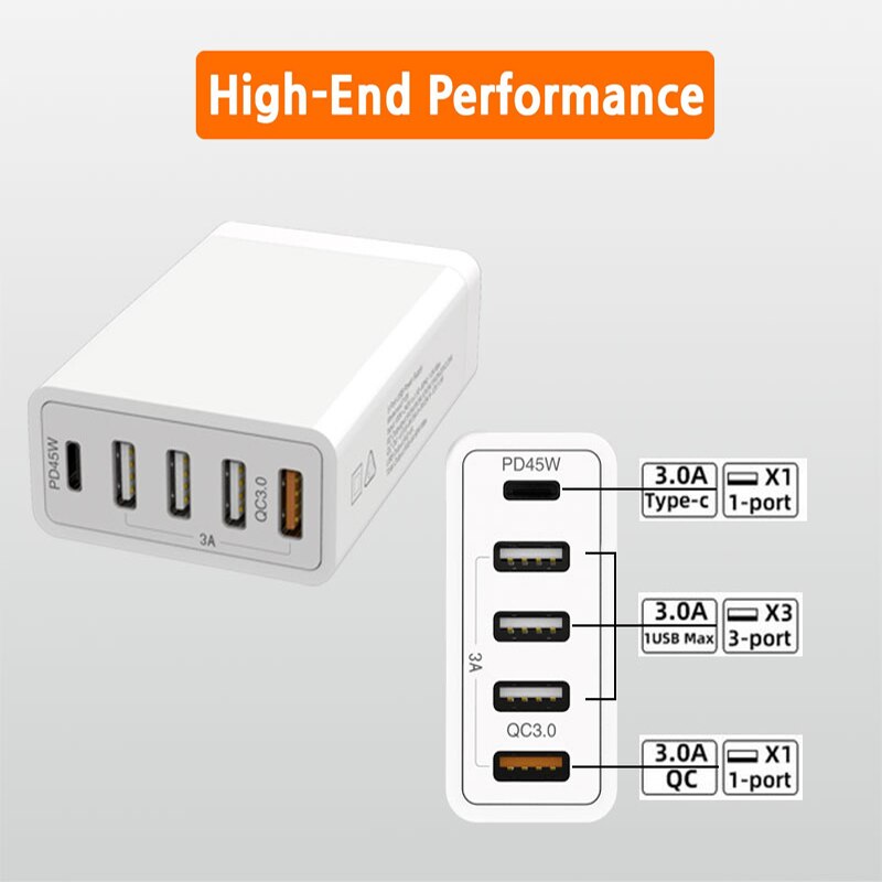 Usb C Pd Wall Charger 60 W Power Levering 5-Poort Met QC3.0 Usb Wall Charger Voor Iphone Ipad galaxy Lg Htc Usb Laadstation