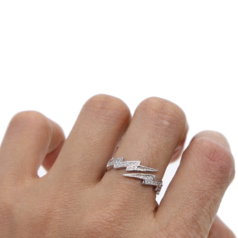 silver color open size ring for girls delicate flash lightning shape adjustable midi finger ring