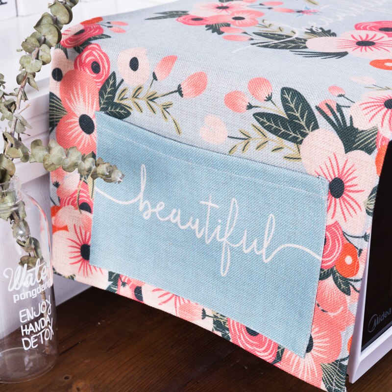 Four à micro-ondes à fleurs individuelles | De style nordique, couvre la poussière du four, bouclier en tissu de style artistique Rural avec sac de contenu de magasin