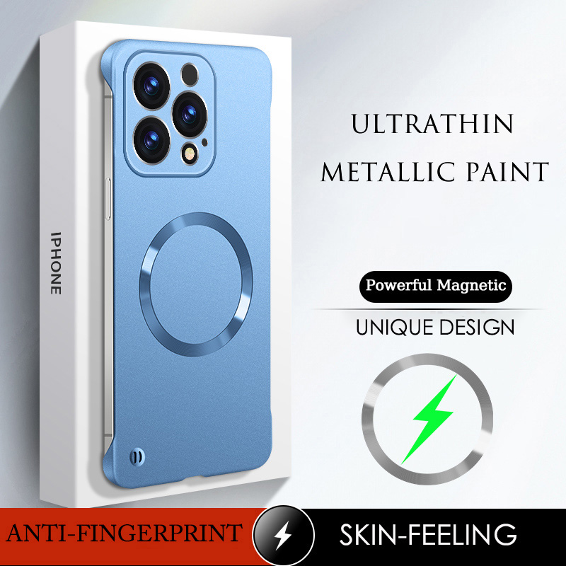 Tynt, matt, metallisk malt pc-magnetisk deksel til iphone 16, 15 pro max, 16 pro plus, for magsafe, rammeløst, lett deksel: Abs / Svart