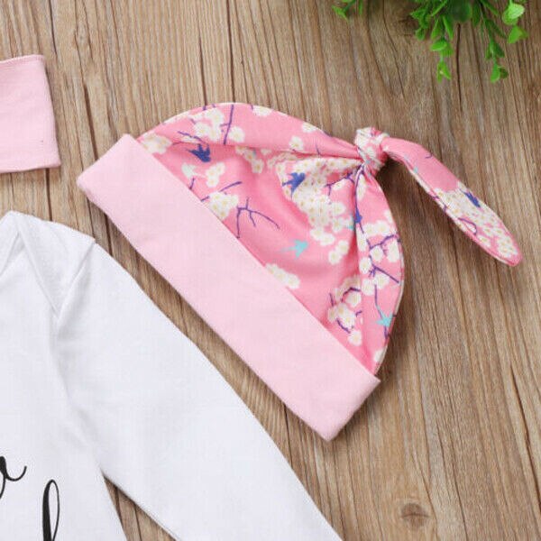Pudcoco 4 Stuks Pasgeboren Baby Meisje Kleding Set Lange Mouw Romper Broek Hoed Outfits Zomer Kleding Set 0-24M