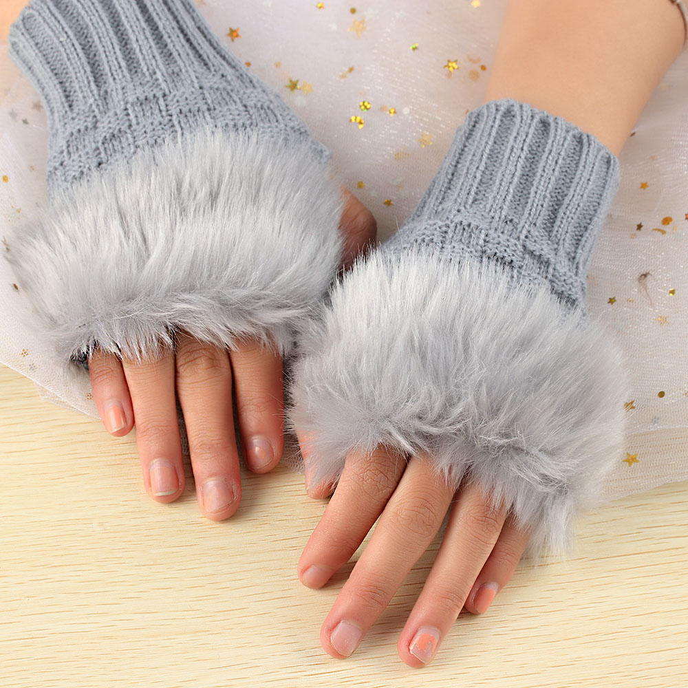 1 paar Wolle Mischung Faux Kaninchen Pelz Frauen Finger Handschuhe Gestrickte Häkeln Winter Dicke Handschuhe Warme Handschuhe Weibliche
