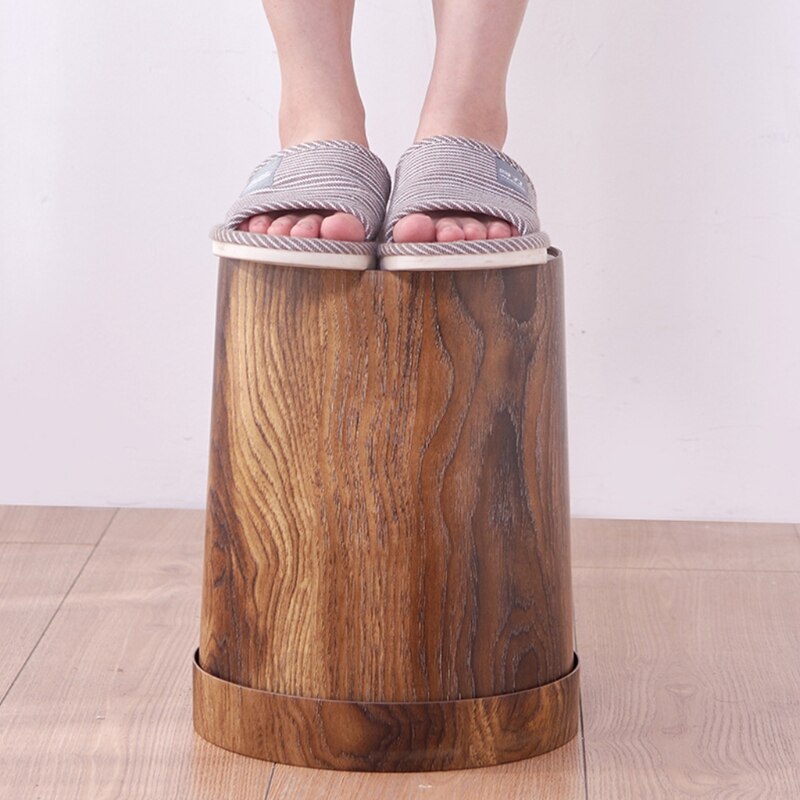 Petite poubelle en bois de couleur rustique, corbeille ronde pour salle de bain, chambre à coucher, cuisine, maison, bureau, 8L