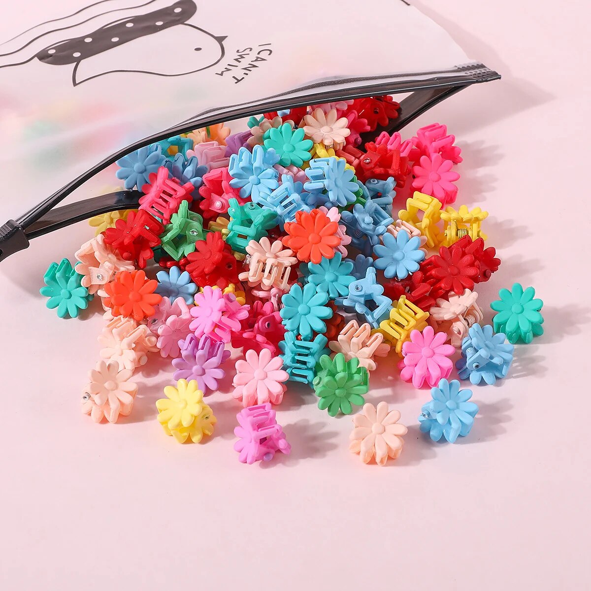 50 Uds. Pinzas para el cabello de dibujos animados bonitos para niñas, pinza pequeña con forma de flor y estrella, pinza para el pelo pequeña, horquilla dulce para niños, accesorios para el cabello de: Rosa